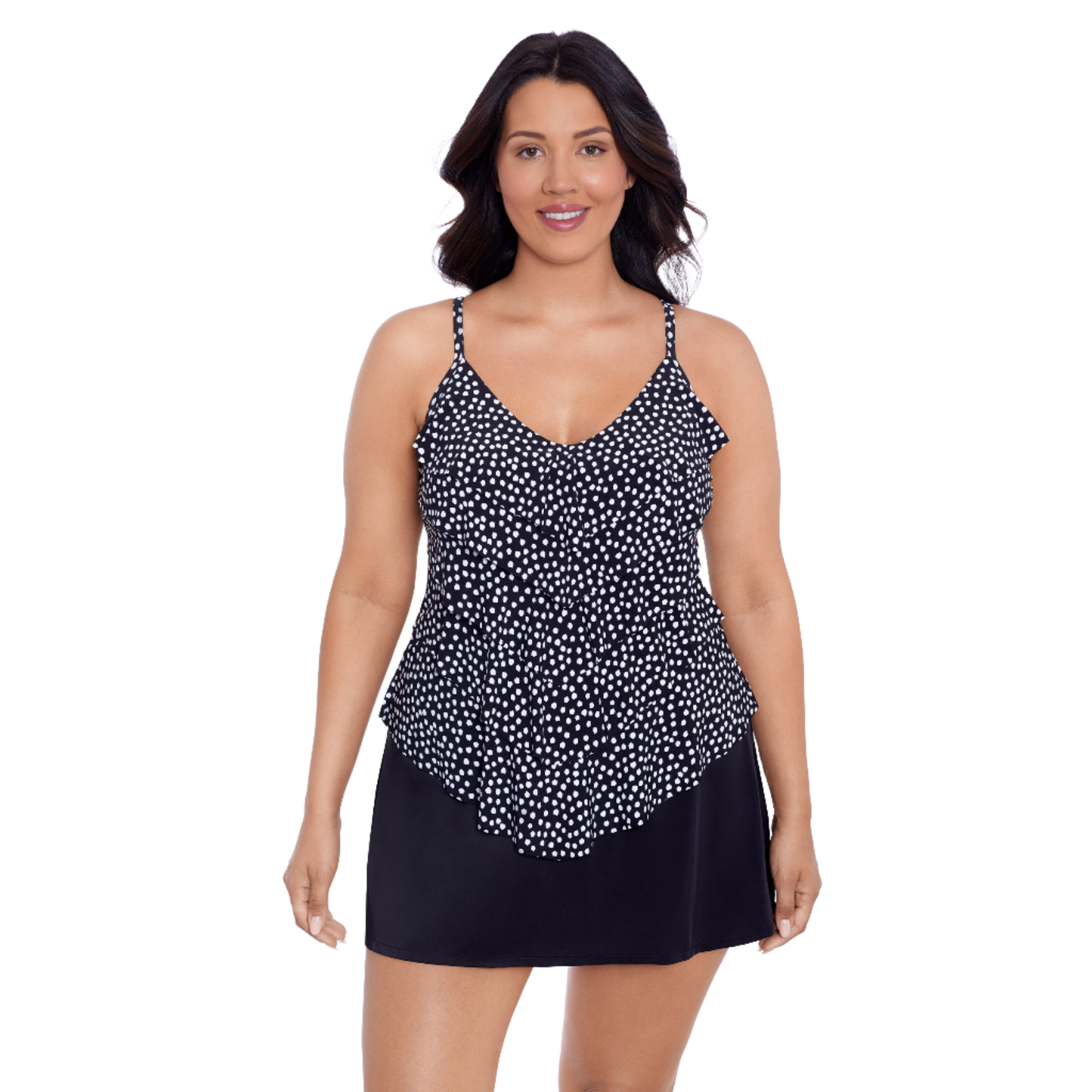 Trimshaper Plus Size Rachel Tankini Top -  Funfetti Black & White