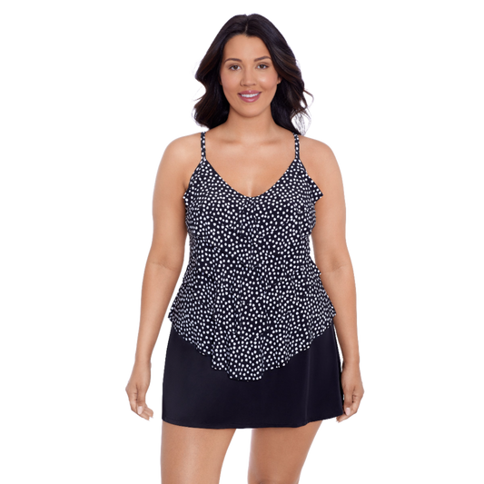 Trimshaper Plus Size Rachel Tankini Top -  Funfetti Black & White