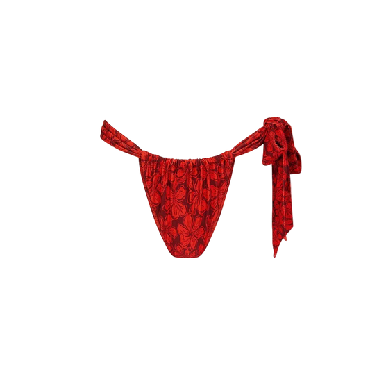 Kulani Kinis Soft Tie Ruched Thong Bikini Bottom - Sassy Sangria