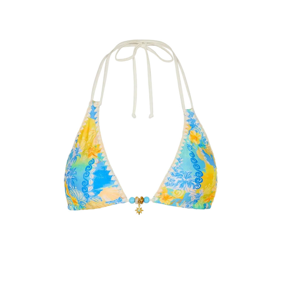 Kulani Kinis Simple Crochet Halter Bikini Top - Limoncello Lagoon