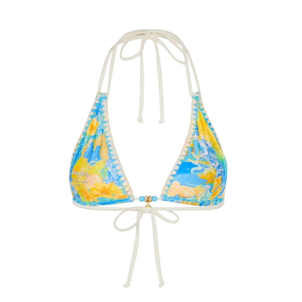Kulani Kinis Simple Crochet Halter Bikini Top - Limoncello Lagoon