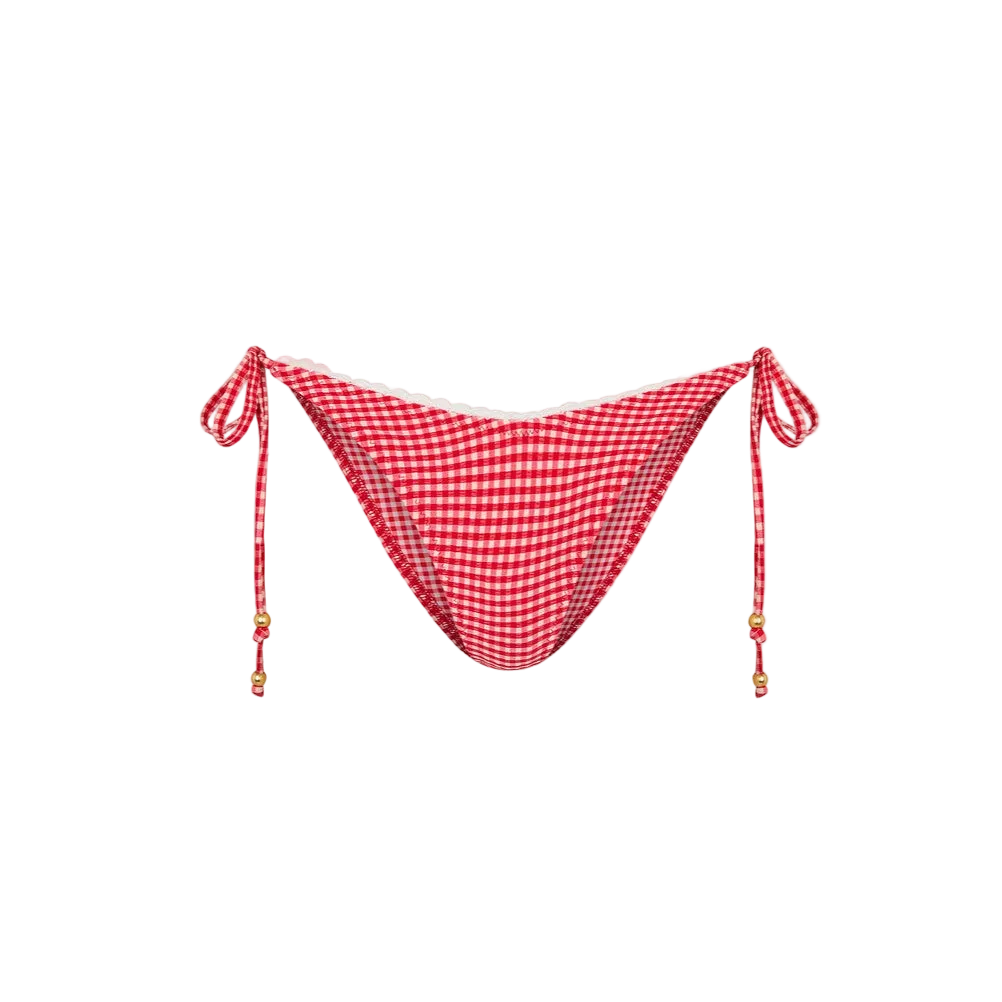 Kulani Kinis Scallop Crochet Cheeky Tie Bikini Bottom - Strawberry Siesta