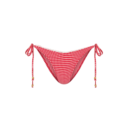 Kulani Kinis Scallop Crochet Cheeky Tie Bikini Bottom - Strawberry Siesta