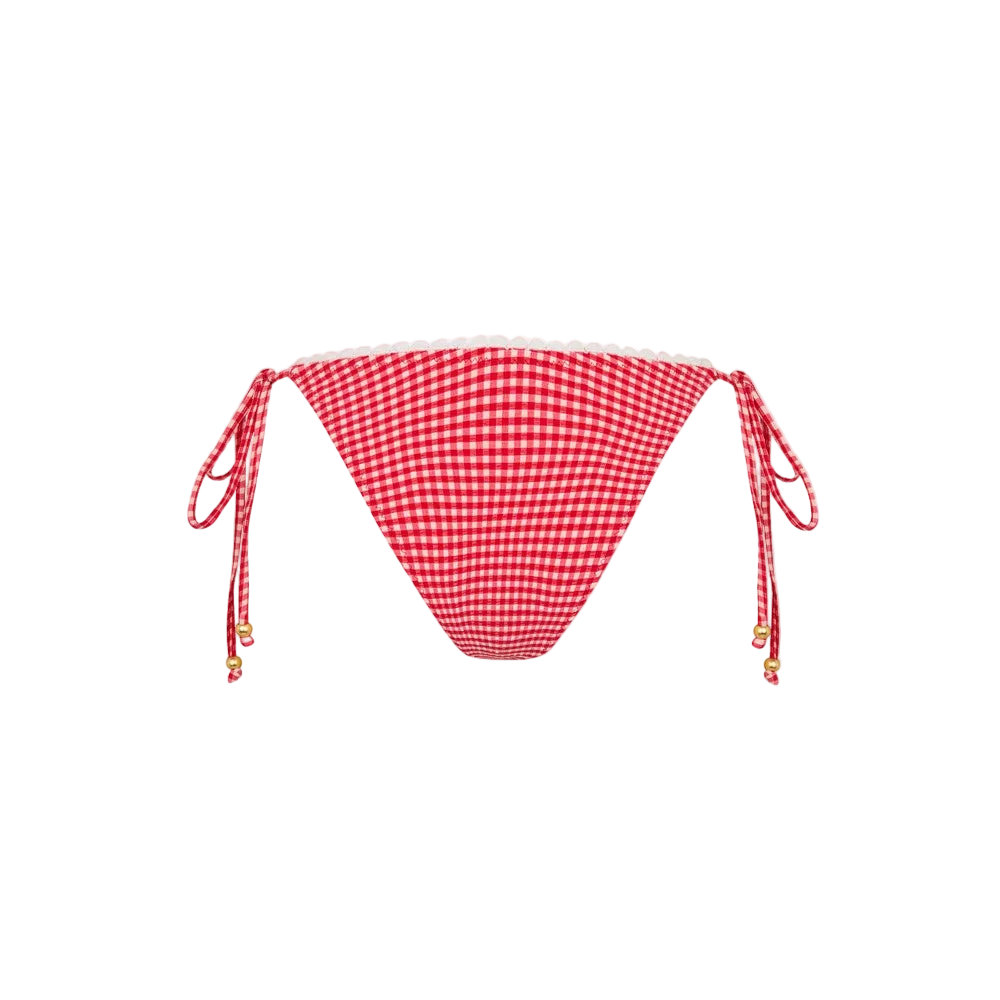 Kulani Kinis Scallop Crochet Cheeky Tie Bikini Bottom - Strawberry Siesta