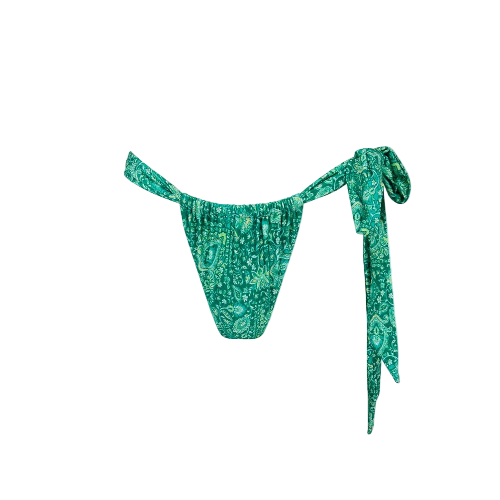 Kulani Kinis Soft Tie Ruched Thong Bikini Bottom - Emerald Aura