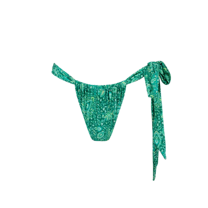 Kulani Kinis Soft Tie Ruched Thong Bikini Bottom - Emerald Aura
