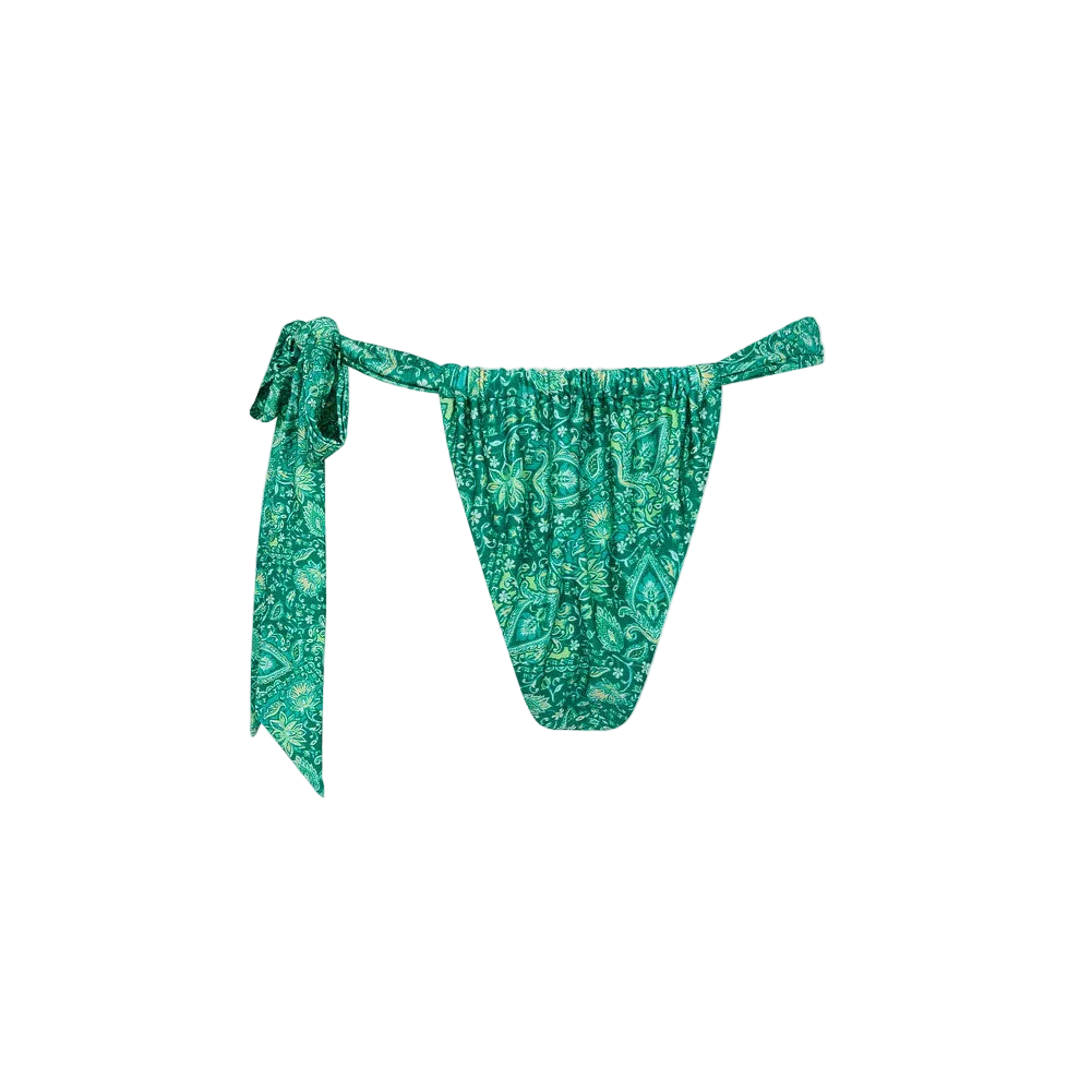 Kulani Kinis Soft Tie Ruched Thong Bikini Bottom - Emerald Aura