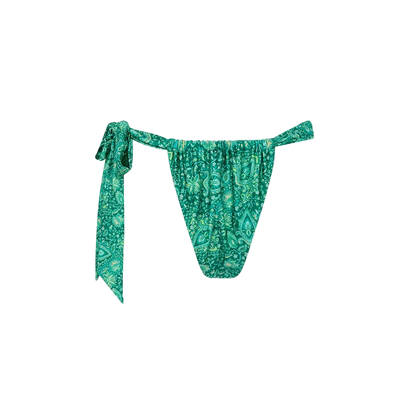Kulani Kinis Soft Tie Ruched Thong Bikini Bottom - Emerald Aura