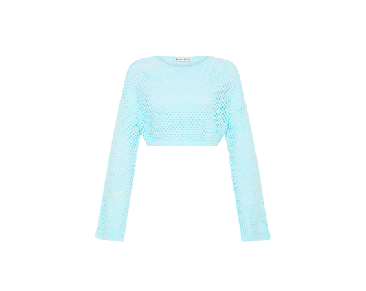 Kulani Kinis Crochet Long Sleeve Top - Cloud Blue