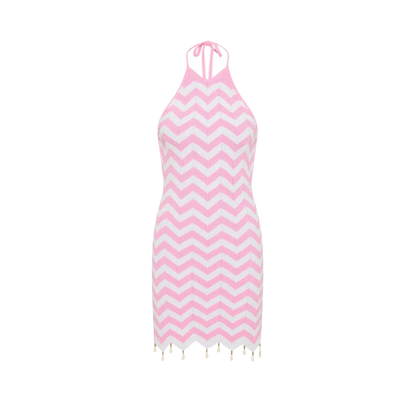 Kulani Kinis Chevron Knit Halter Mini Dress - Cotton Candy - FINAL SALE