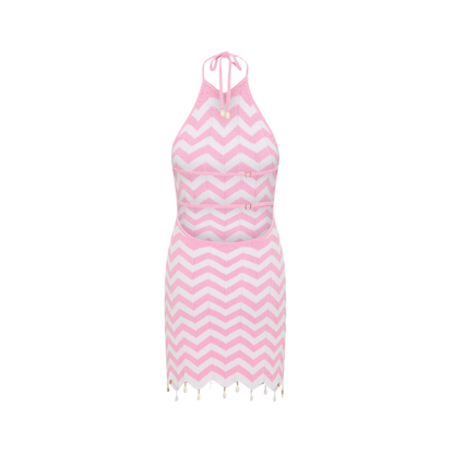 Kulani Kinis Chevron Knit Halter Mini Dress - Cotton Candy - FINAL SALE