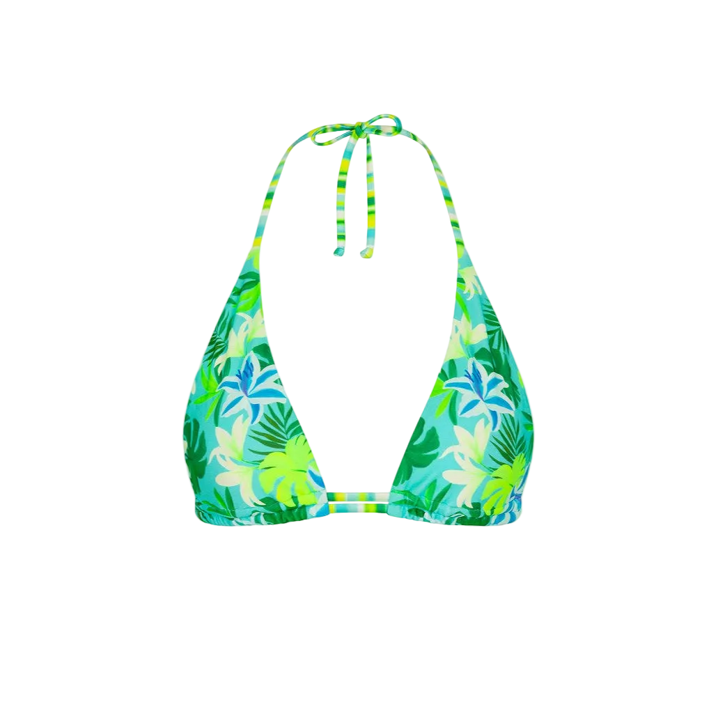 Kulani Kinis Twin Ruched Halter Bikini Top - Neon Splice