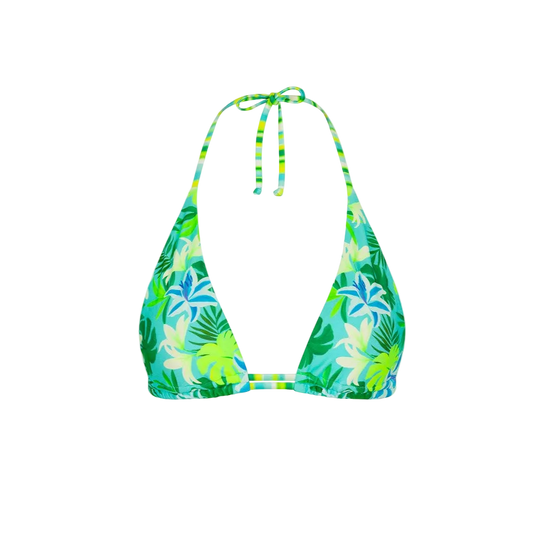 Kulani Kinis Twin Ruched Halter Bikini Top - Neon Splice