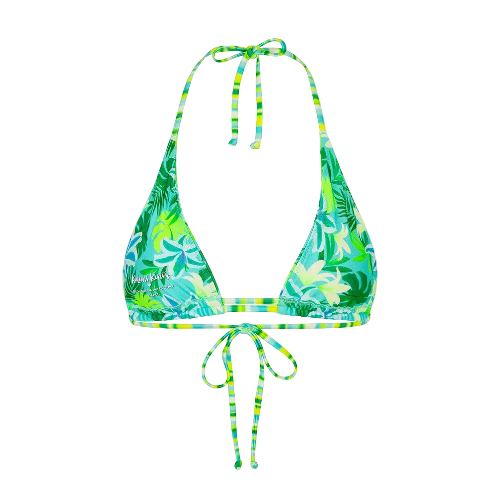 Kulani Kinis Twin Ruched Halter Bikini Top - Neon Splice