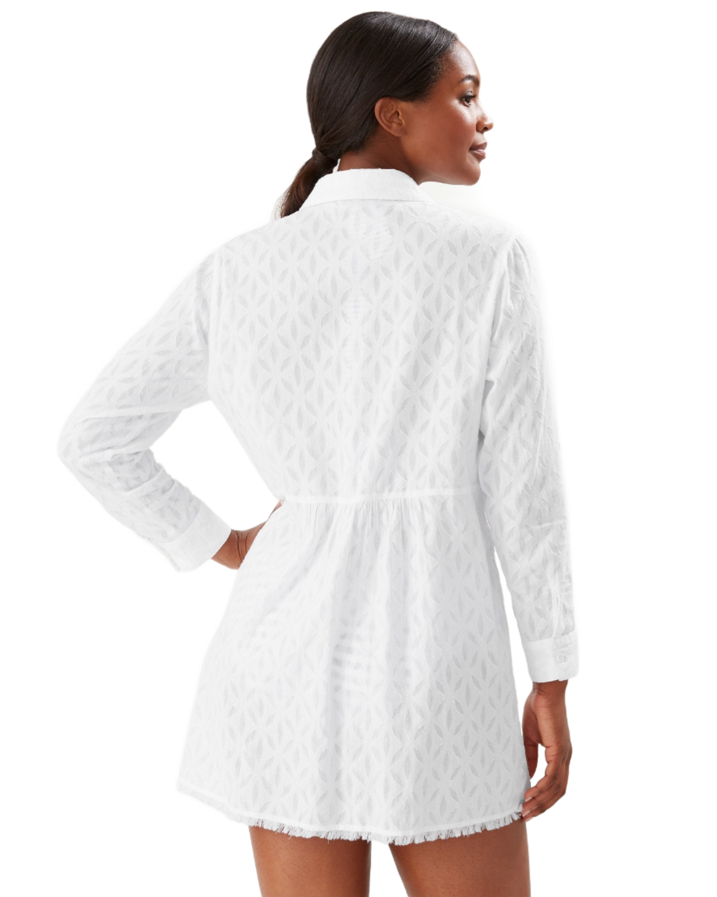 Tommy Bahama Cotton Clip Jacquard Boyfriend Shirt - White