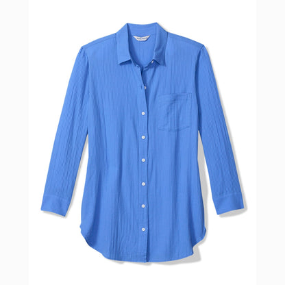 Tommy Bahama Bali Breeze Cotton Boyfriend Shirt - Paradiso Blue