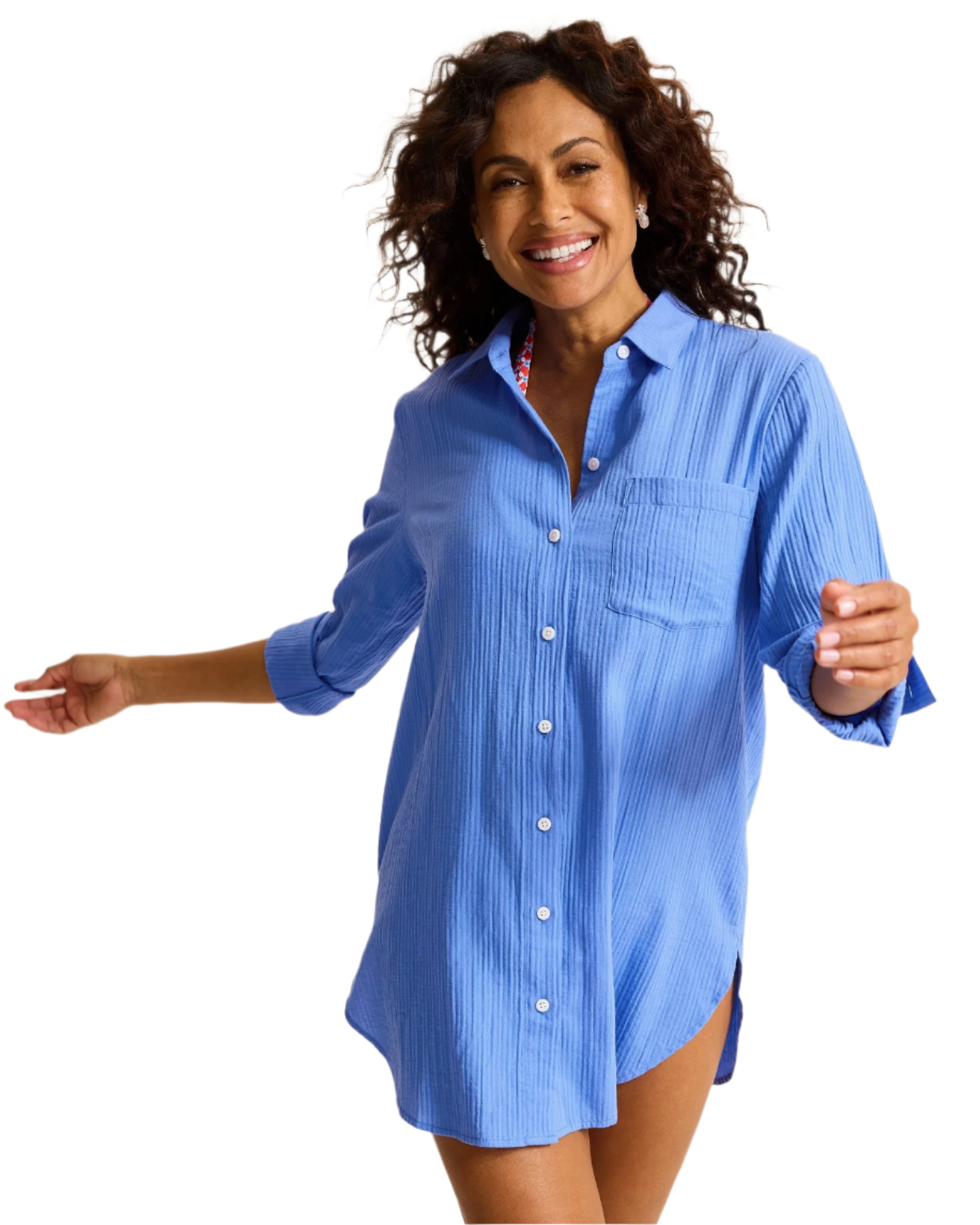 tommy bahama dress shirt Tommy Bahama Women's Bella Breeze Boyfriend Shirt Cover Up - Paradiso Blue