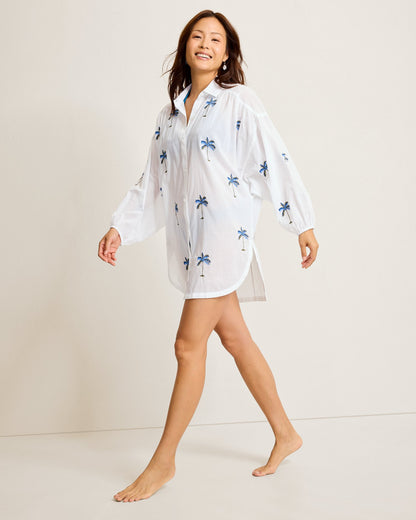 Tommy Bahama Catalina Coast Palm Boyfriend Beach Shirt - White