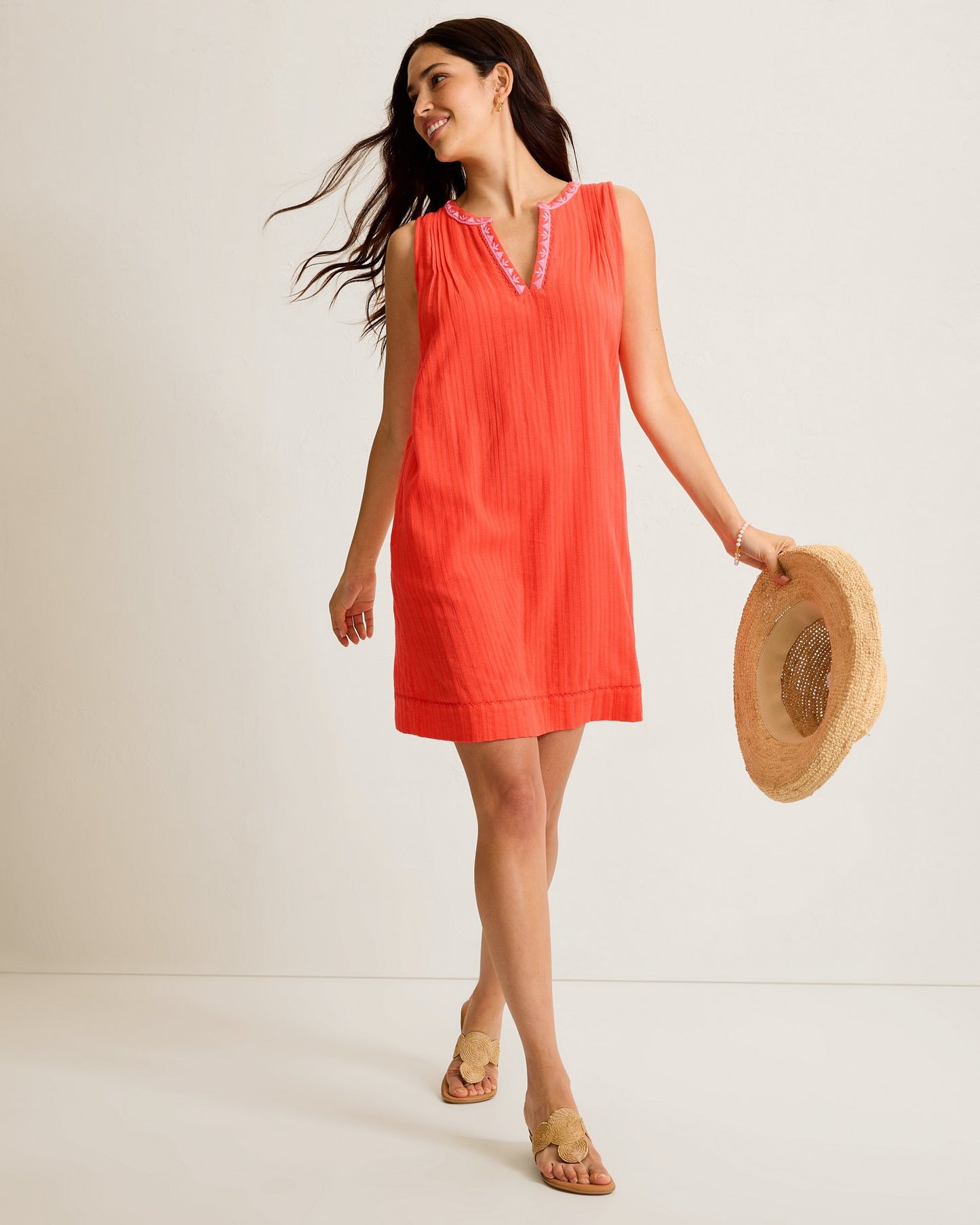 Tommy Bahama Pico Bay Split Neck Dress - Citrus Coral
