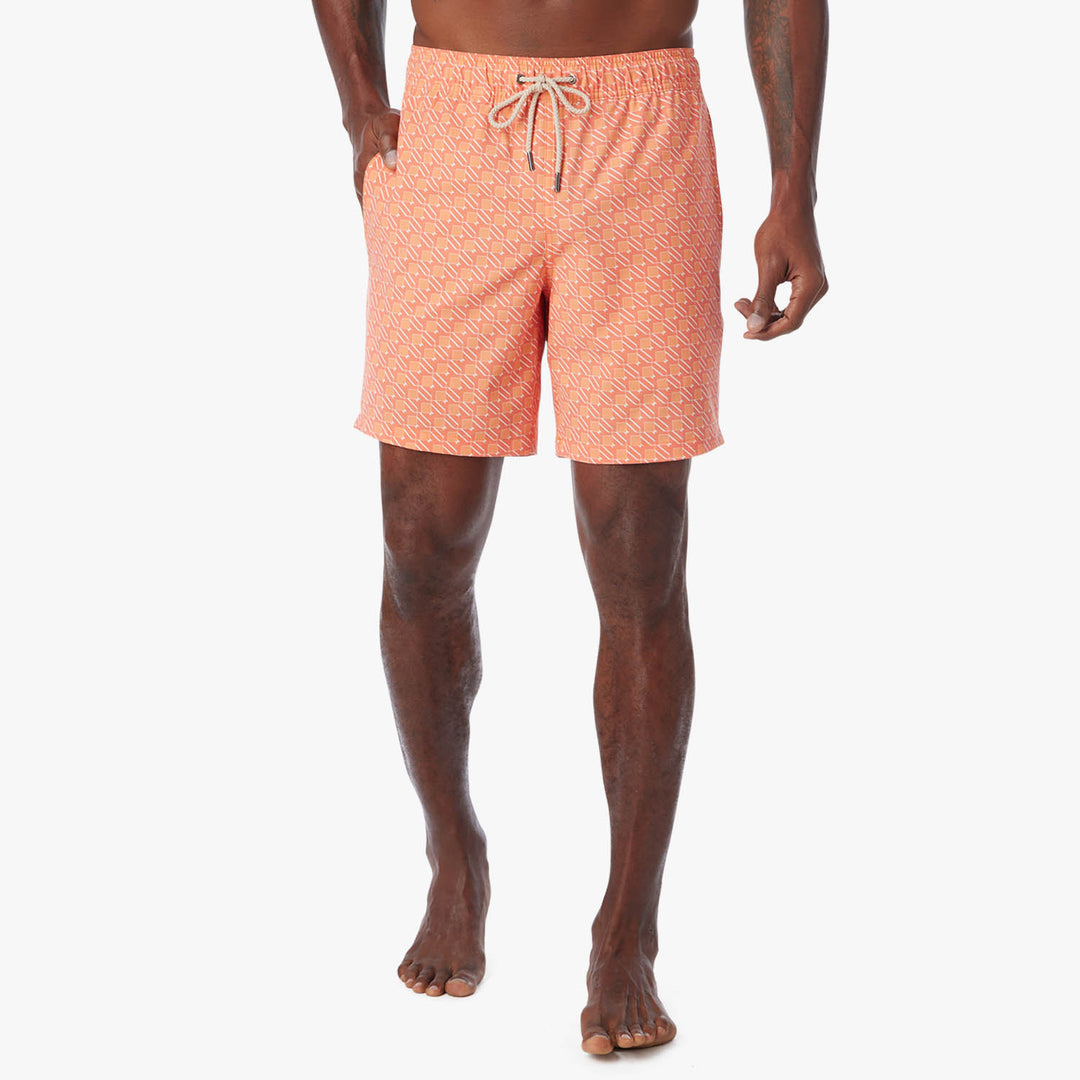 Fair Harbor Men's The Bayberry Swim Trunk Boardshorts - Orange Sea Squares