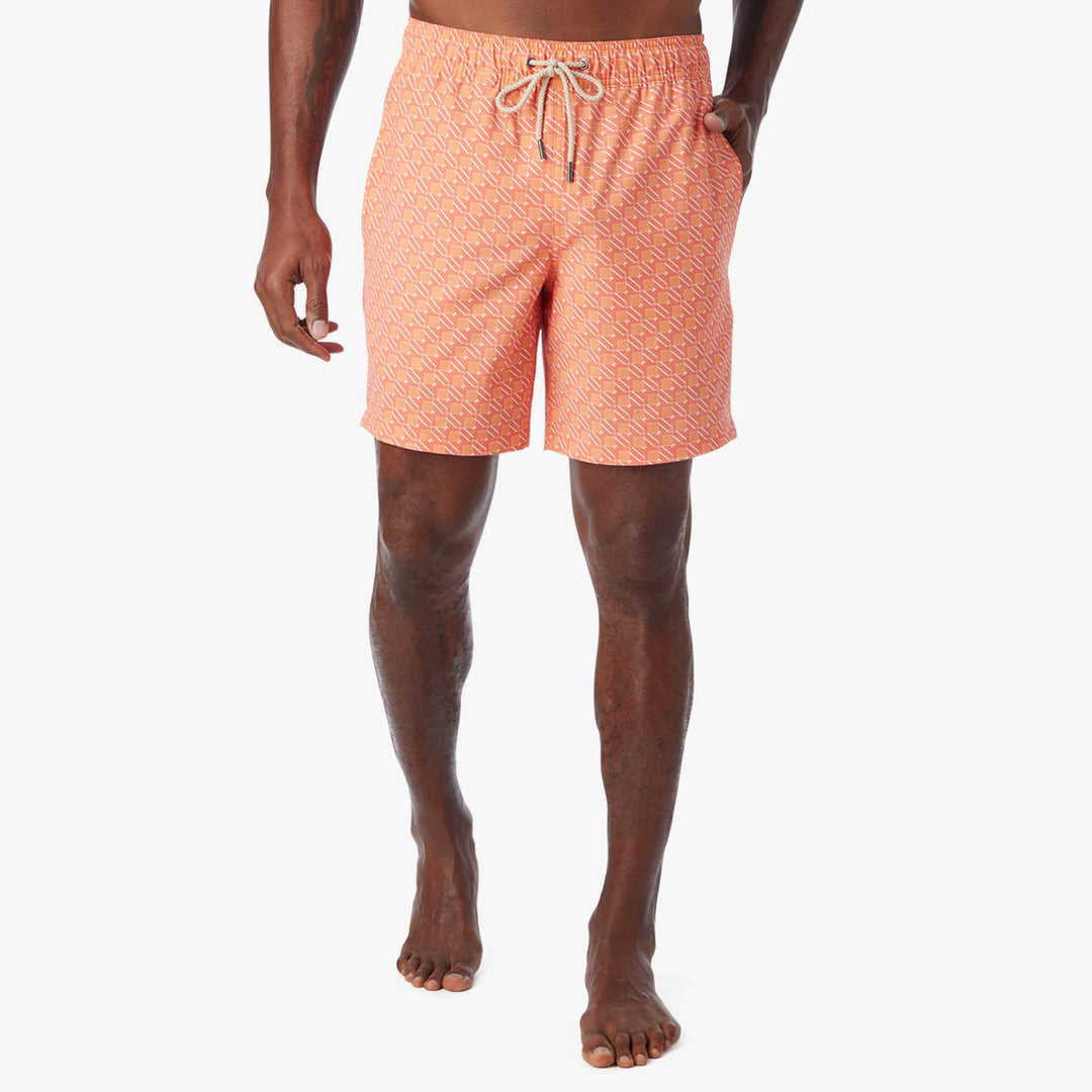 Fair Harbor Men's The Bayberry Swim Trunk Boardshorts - Orange Sea Squares