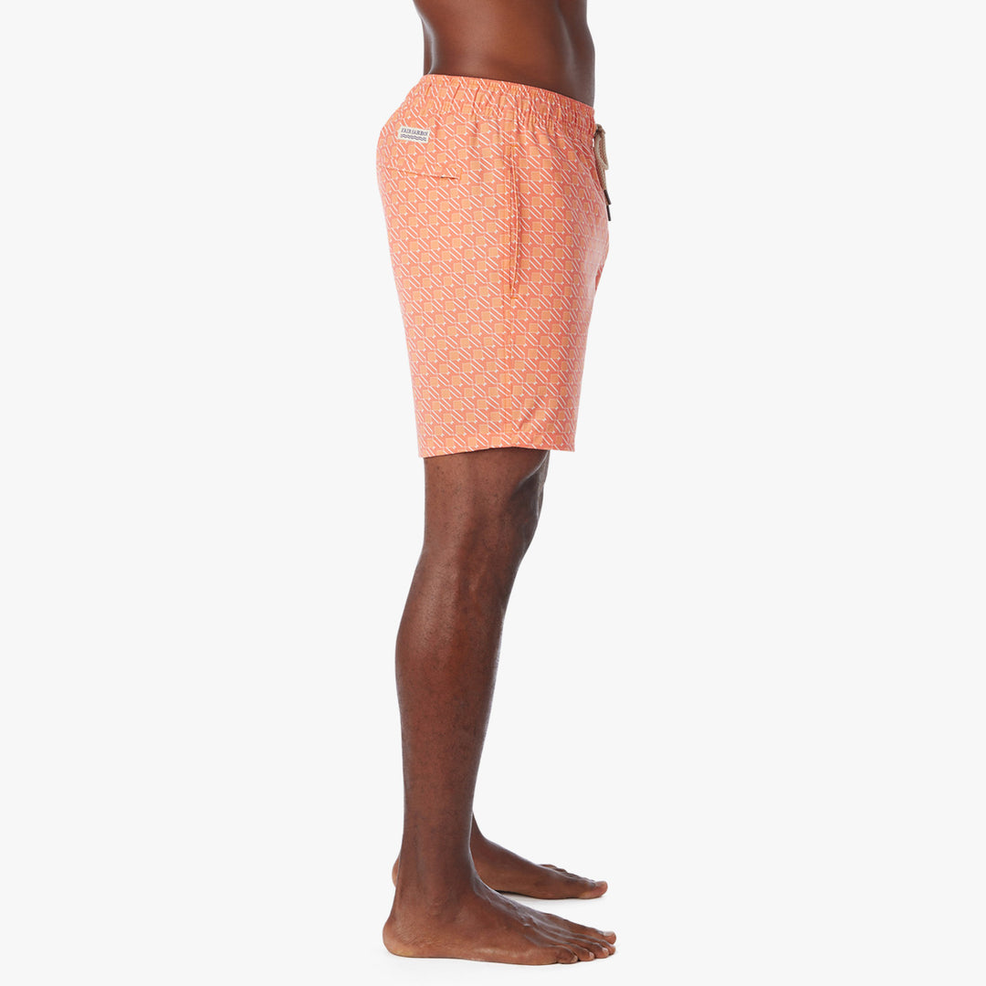 Fair Harbor Men's The Bayberry Swim Trunk Boardshorts - Orange Sea Squares