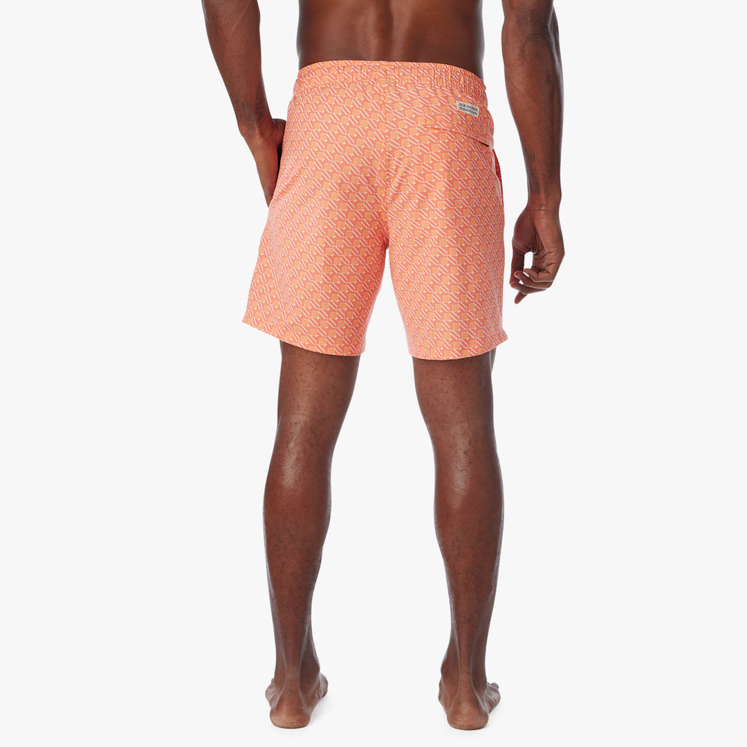 Fair Harbor Men's The Bayberry Swim Trunk Boardshorts - Orange Sea Squares