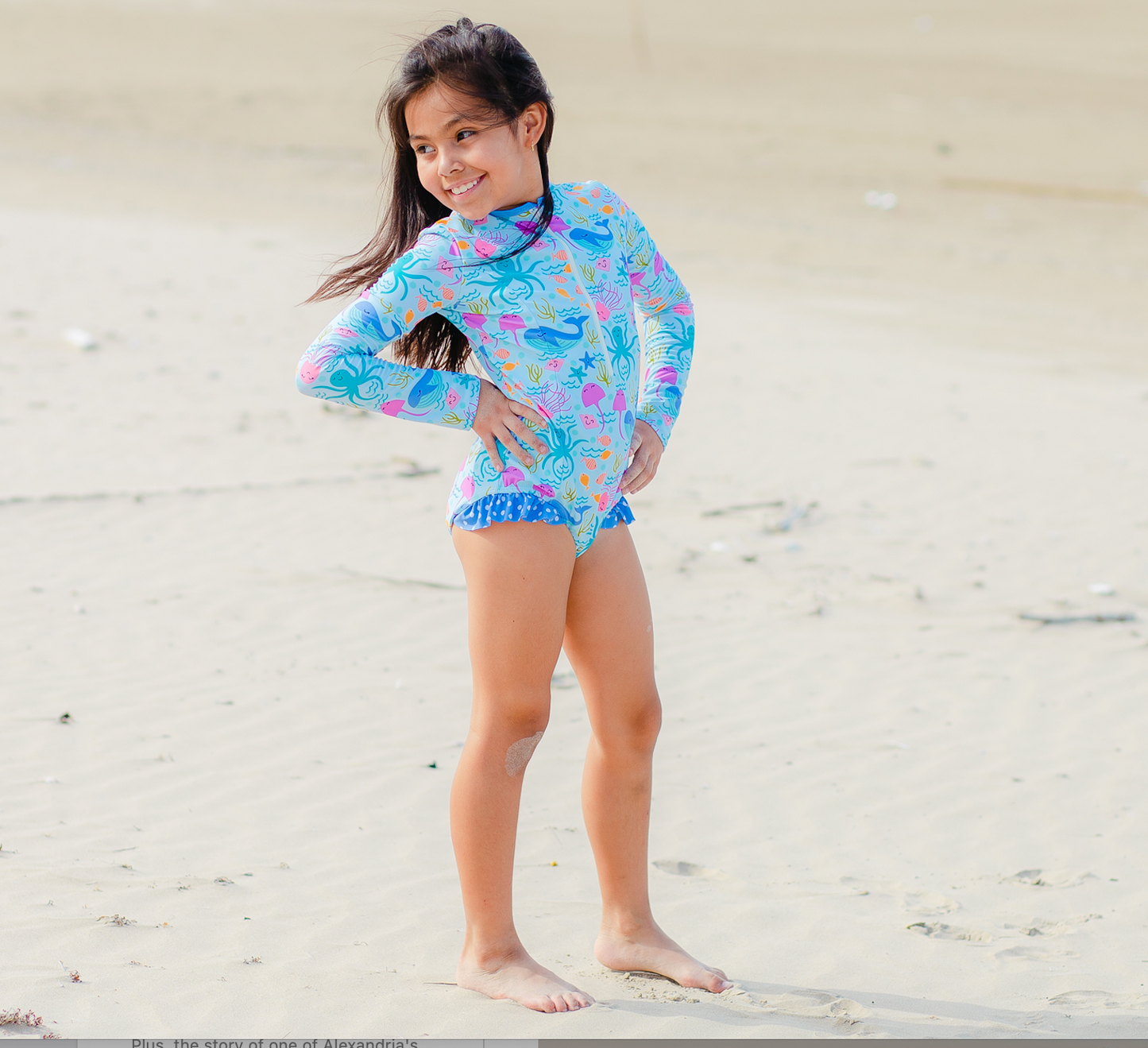 Millie Loves Lily Girls Swim One-Piece Rashguard - Ice Blue Sea Creatures