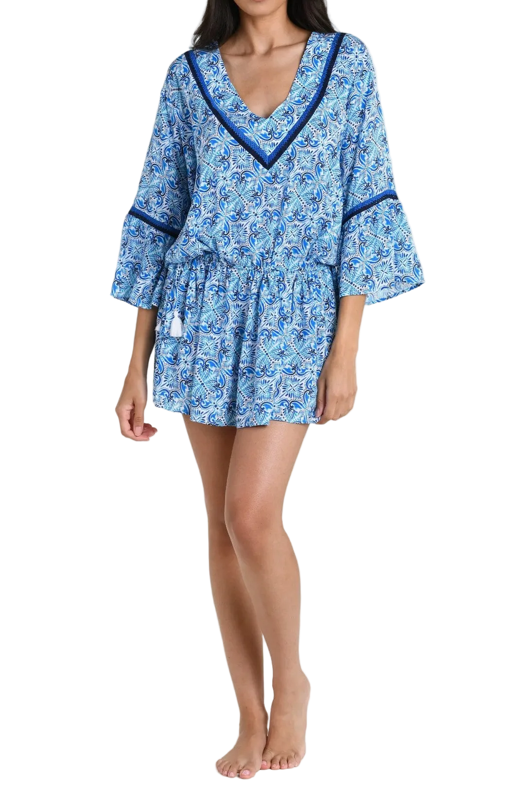 La Blanca Bell Sleeve Drawstring Waist Cover-Up Tunic - Costa Azul