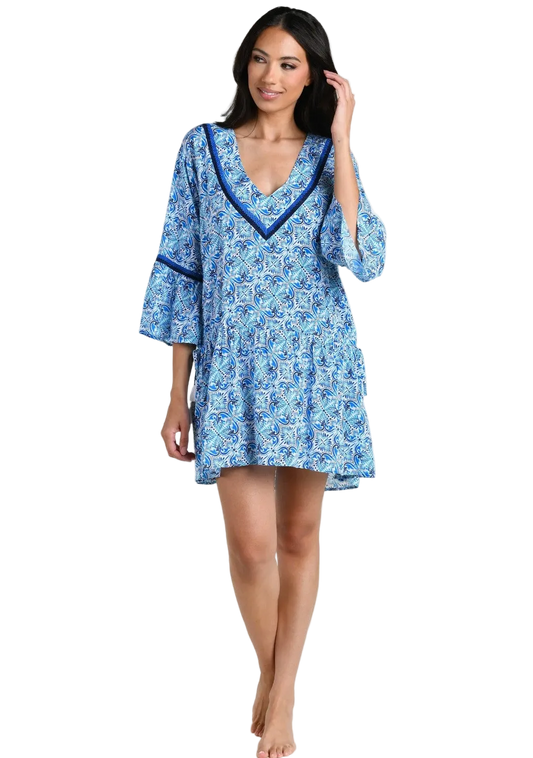 La Blanca Bell Sleeve Drawstring Waist Cover-Up Tunic - Costa Azul