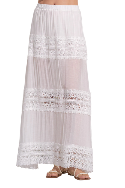 Elan Crochet Inset Tiered Maxi Skirt - White - FINAL SALE