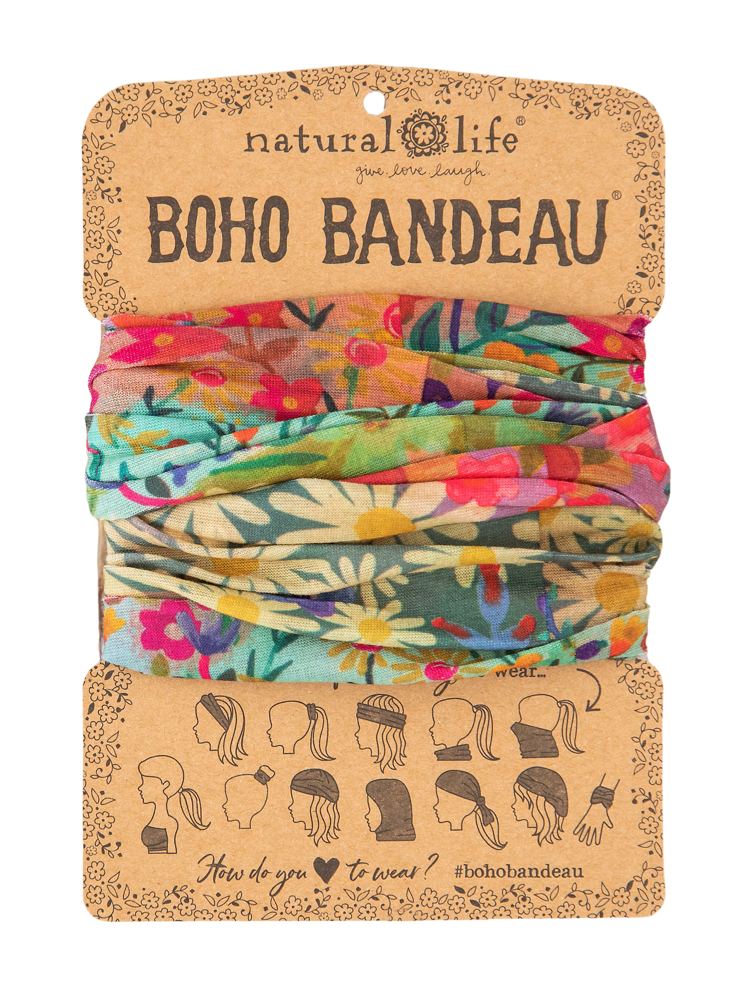 Full Boho Bandeau Headband - Wine Floral Border Full Boho Bandeau Headband - Wine Floral Border