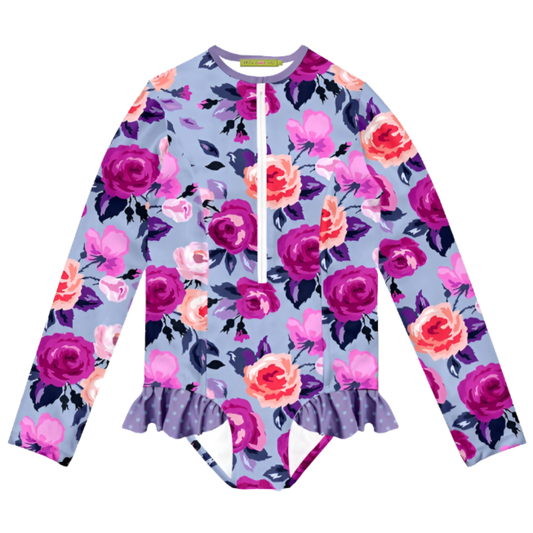 Millie Loves Lily Girls Swim One-Piece Rashguard - Periwinkle Rose