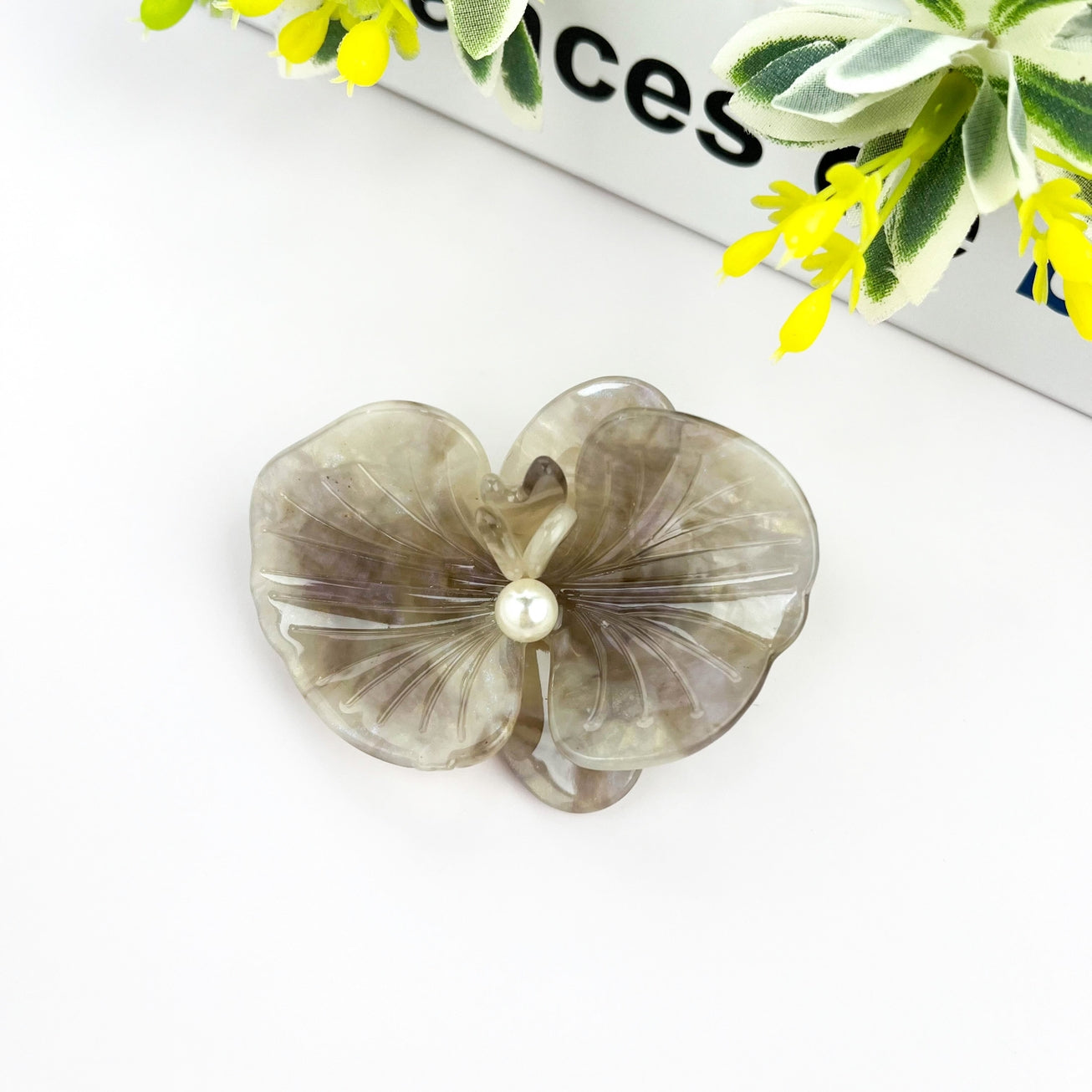SSR Acetate 3D Phalaenopsis Orchid Hair Claw Clip - Mermaid Gray