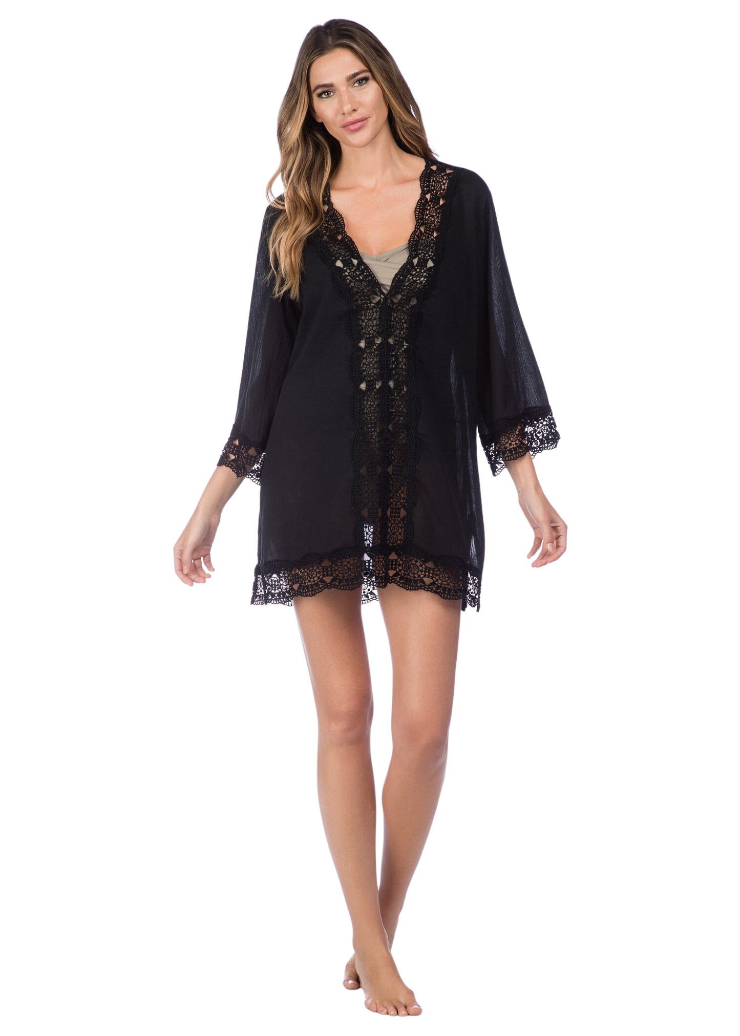 La Blanca Island Fare V-Neck Tunic Coverup - Black - FINAL SALE