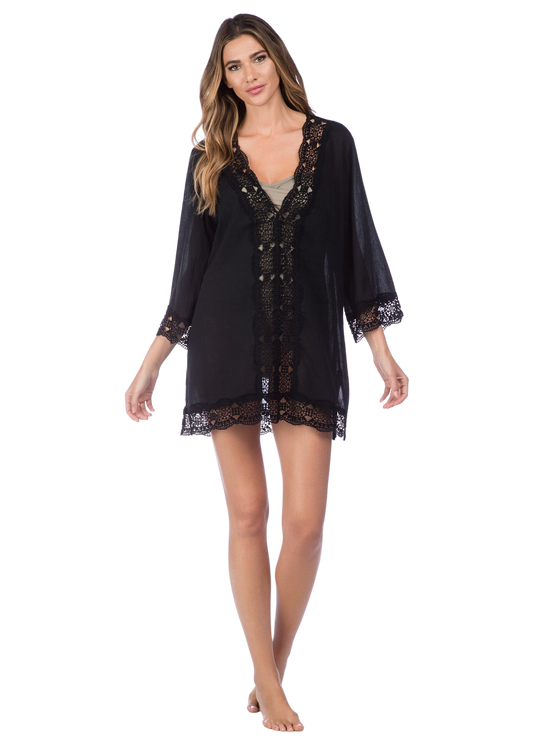 La Blanca Island Fare V-Neck Tunic Coverup - Black - FINAL SALE