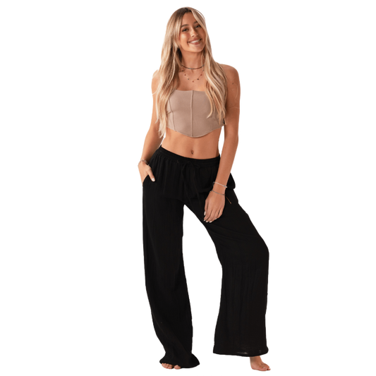 Lotus and Luna Wide Leg Cabana Pants - Black