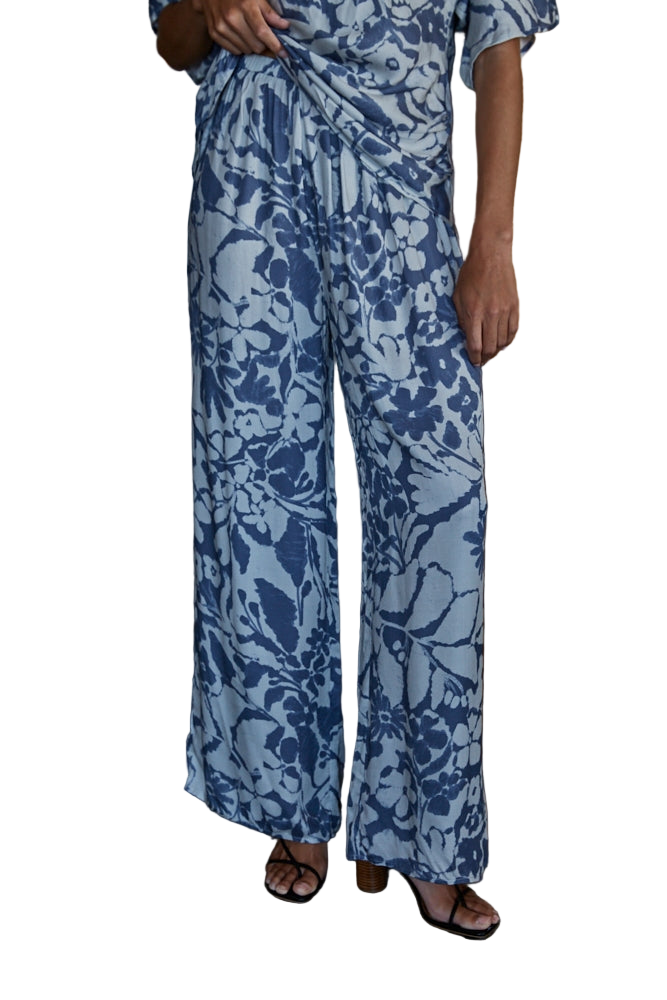 By Together Woven Rayon Floral Print Wide Pants - Blue Floral