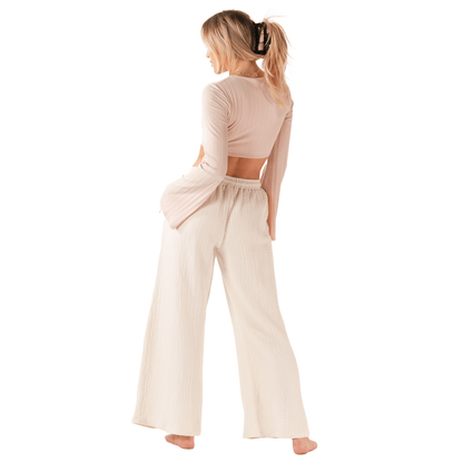 Lotus and Luna Wide Leg Cabana Pants - Cream - FINAL SALE