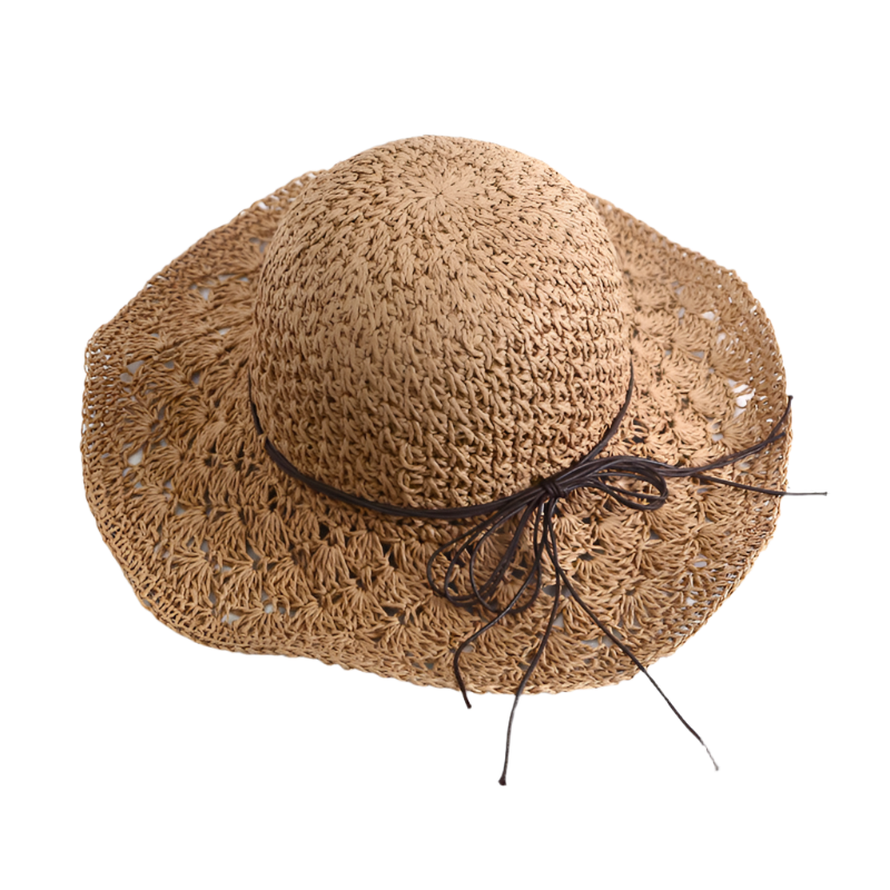 SSR Women's Handmade Crochet Straw Beach Hat - Khaki