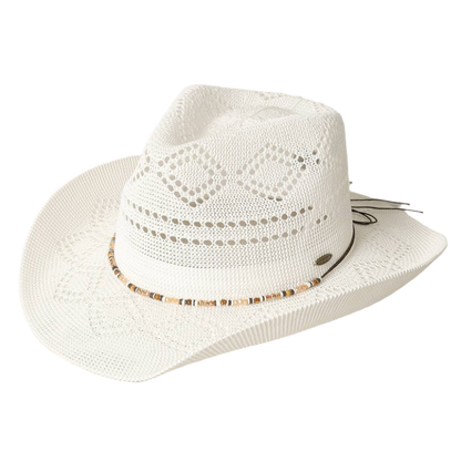 SSR Women's Eco-Friendly Woven Cowboy Panama Adjustable Sun Hat - White