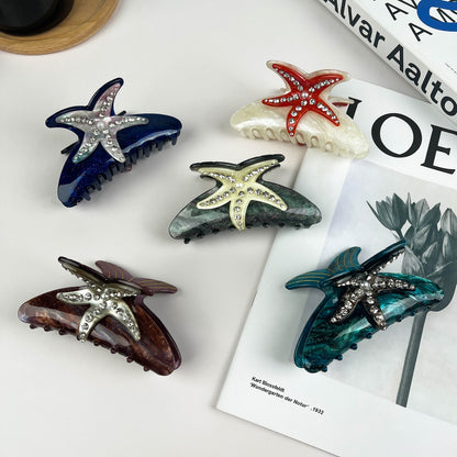 SSR Rhinestone Jewel tone Pearl Starfish Hair Claw Clip