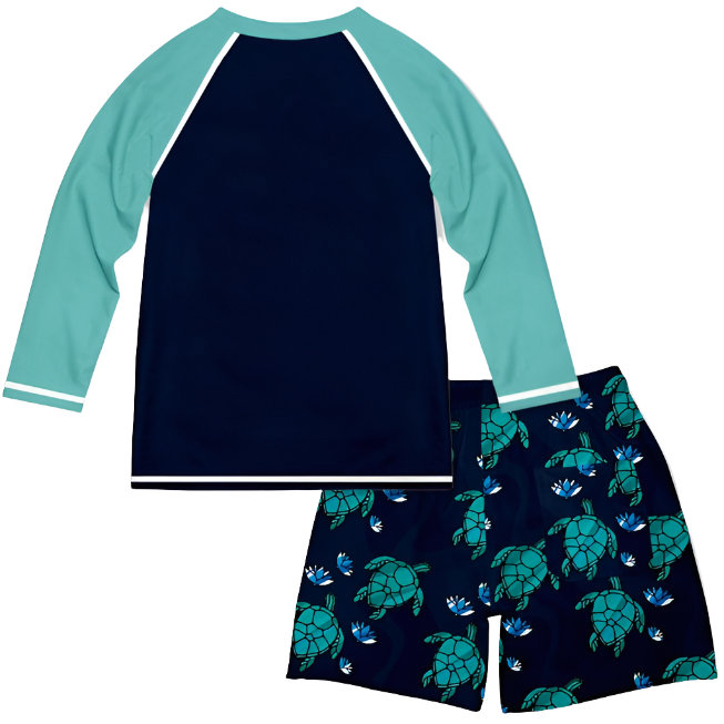 Millie Loves Lily Boys Long-Sleeve Rashguard Swimsuit Set -  Black Glass Turtles