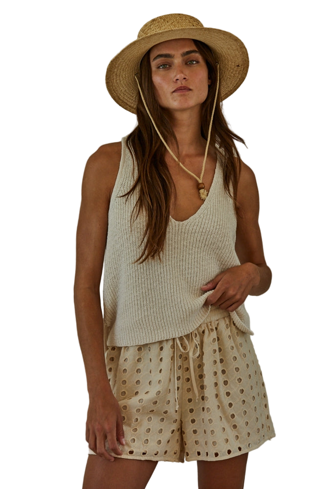 By Together Cotton V-Neck Sleeveless Knit Tank Top - Cream