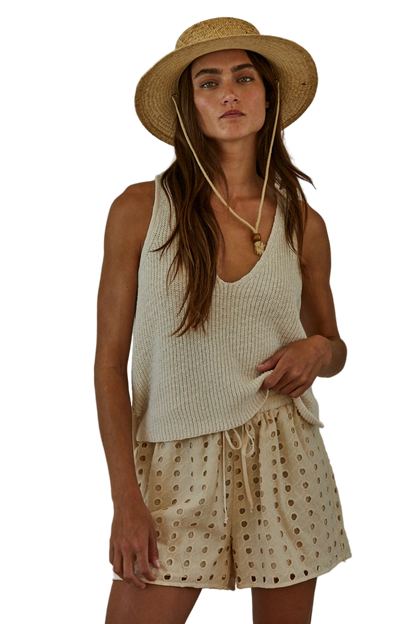 By Together Cotton V-Neck Sleeveless Knit Tank Top - Cream