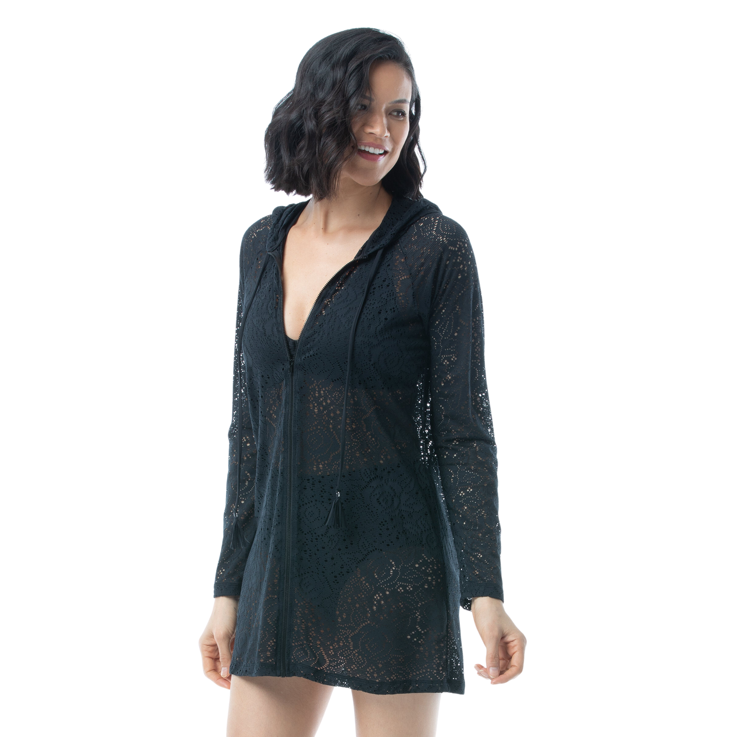 Beach House Crochet Solei Indra Hooded Coverup Jacket - Black - FINAL SALE