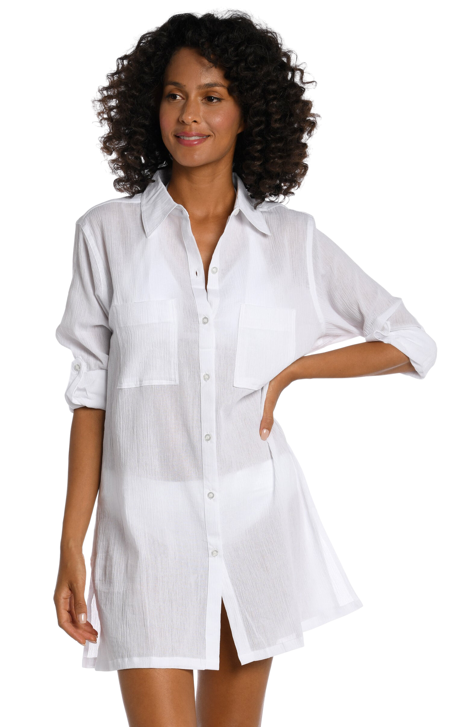 La Blanca Island Fare Resort Button Down Shirt Coverup - White