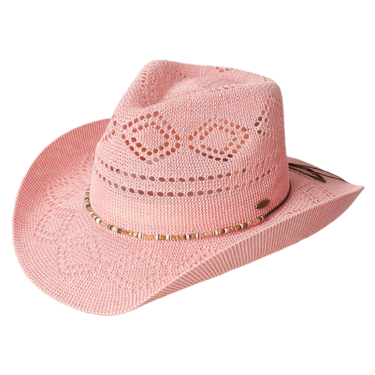 SSR Women's Eco-Friendly Woven Cowboy Panama Adjustable Sun Hat - Pink