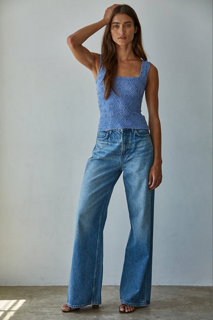 By Together Knit Modal Seamless Jacquard Tank - Blue - FINAL SALE