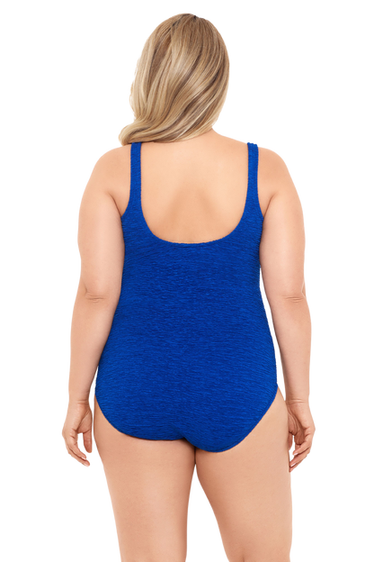 Penbrooke Krinkle Chlorine Resistant Cross Over One Piece Swimsuit - Royal Blue